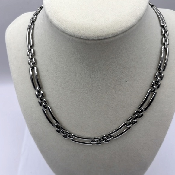 Napier Silver Chain Necklace 60s Block Link Choker Necklace Collectible - Picture 1 of 9
